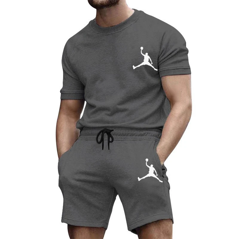 2023 Summer Popular Men's T-shirt + Shorts Suit Men's Sports Suit Brand Printed Casual Fashion Short Sleeve T-shirt Suit Men's
