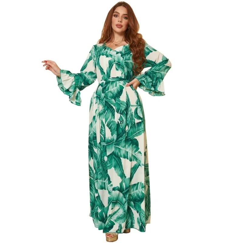 

Платье-Макси женское с расклешенными рукавами, высокой талией и принтом