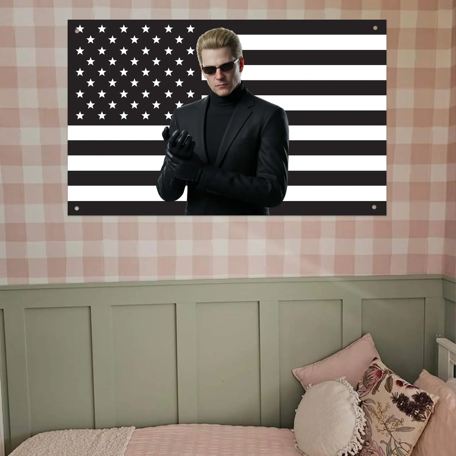 Фото Флаг Америки черного цвета Albert Wesker для гаража, спальни, парикмахерской, домашнего декора, гобелен, рекламный флаг №3