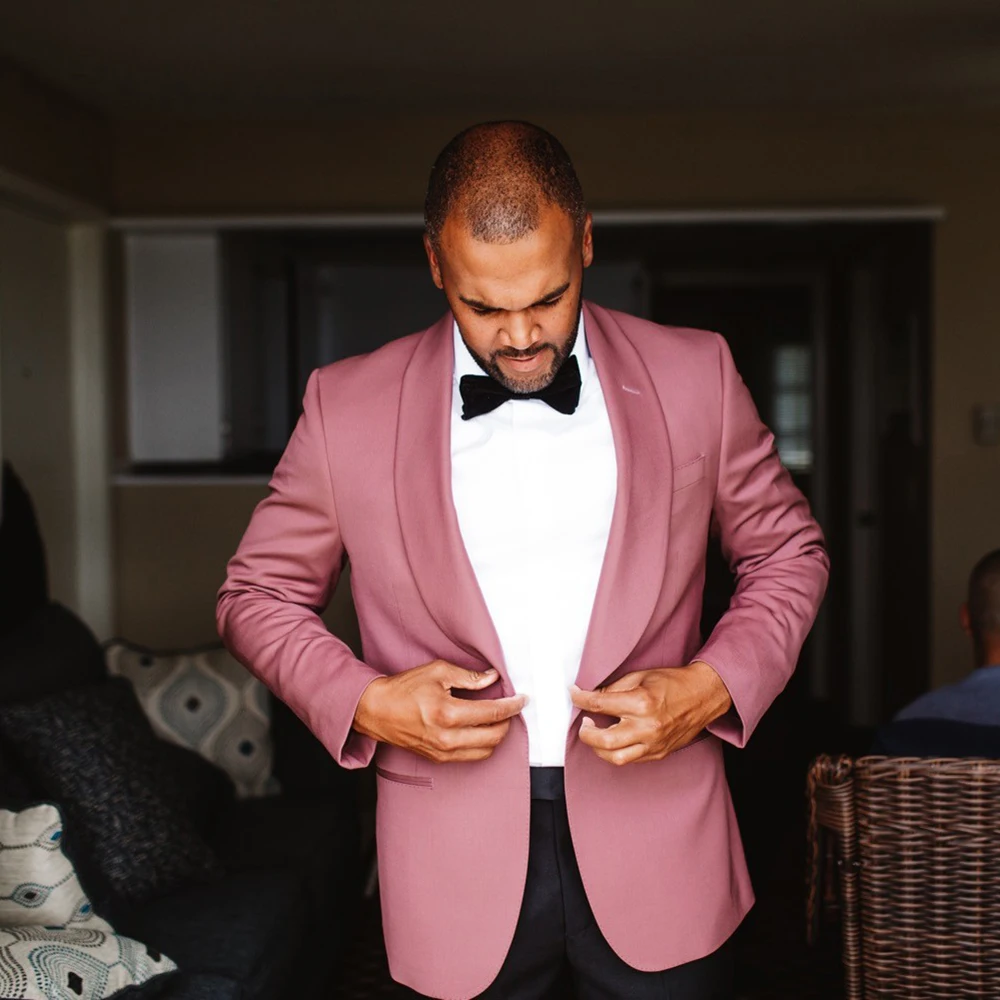 2022 Blush Wedding Suits For Groom Blazer Jacket Men Tuxedos Suit 2 Piece Shawl Lapel One Button Coat+Pant Costume Homme