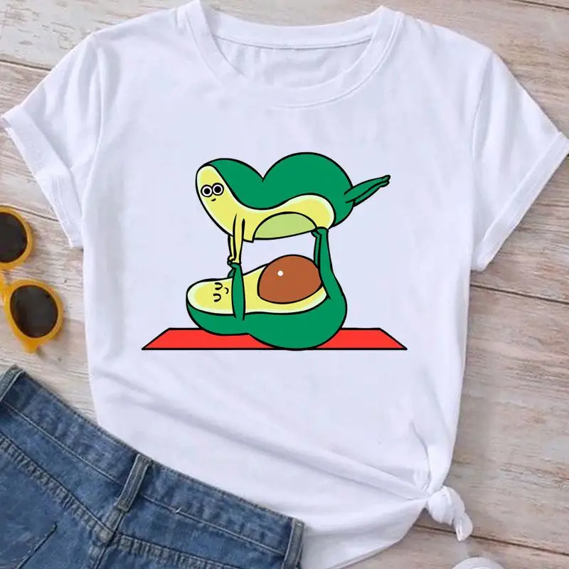 

Забавная летняя футболка с изображением авокадо и фруктов, женская модная футболка с графическим рисунком, одежда с героями мультфильмов, ж...