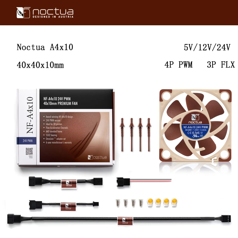 Фото Noctua NF-A4x10 PWM 3-контактный/4-контактный 24 В/12 В/5 В в тонком корпусе вентилятор 40x40x10 мм PWM FLX Интеллектуальный контроль температуры Тихий ультрамаленький вентилятор №1