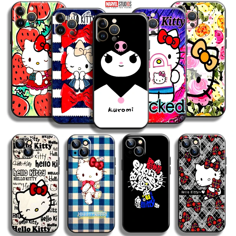 

Cute Hello Kitty For Apple iPhone 13 12 11 Pro Mini X XR XS Max SE 5 5s 6 6S 7 8 Plus Phone Case Coque Black Soft Carcasa