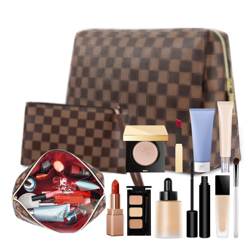 Checkered Makeup Bag,  2Pcs Travel Cosmetic Bags, Portable Toiletry Organizer for Women, Lightweight and Waterproof  Toiletries