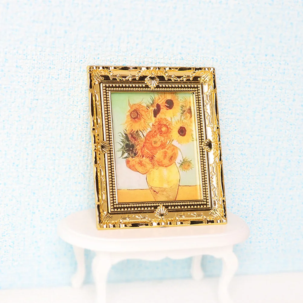 

Dolls House Oil Painting Miniature Gold Frame Art Wall Picture Oil Painting