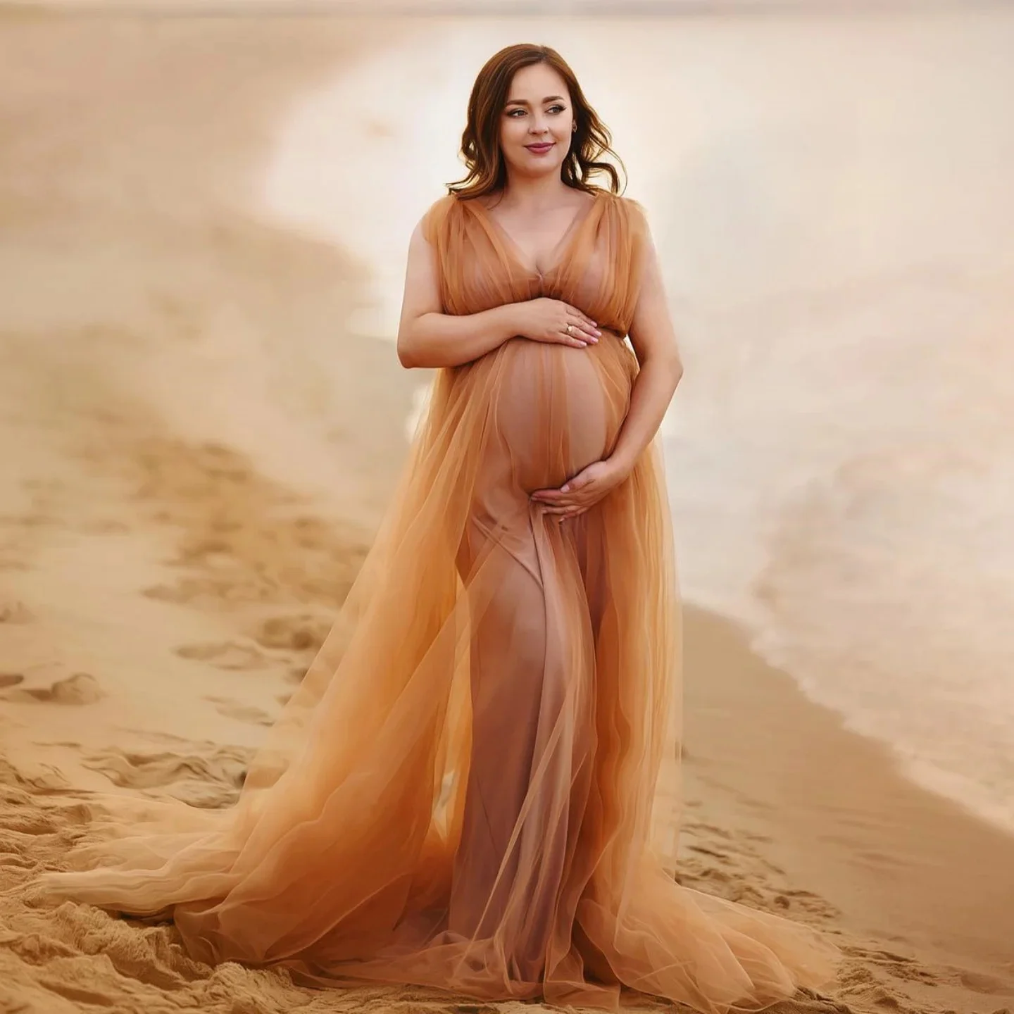 Сдержанные оранжевые платья для выпускного простого с V-образным вырезом