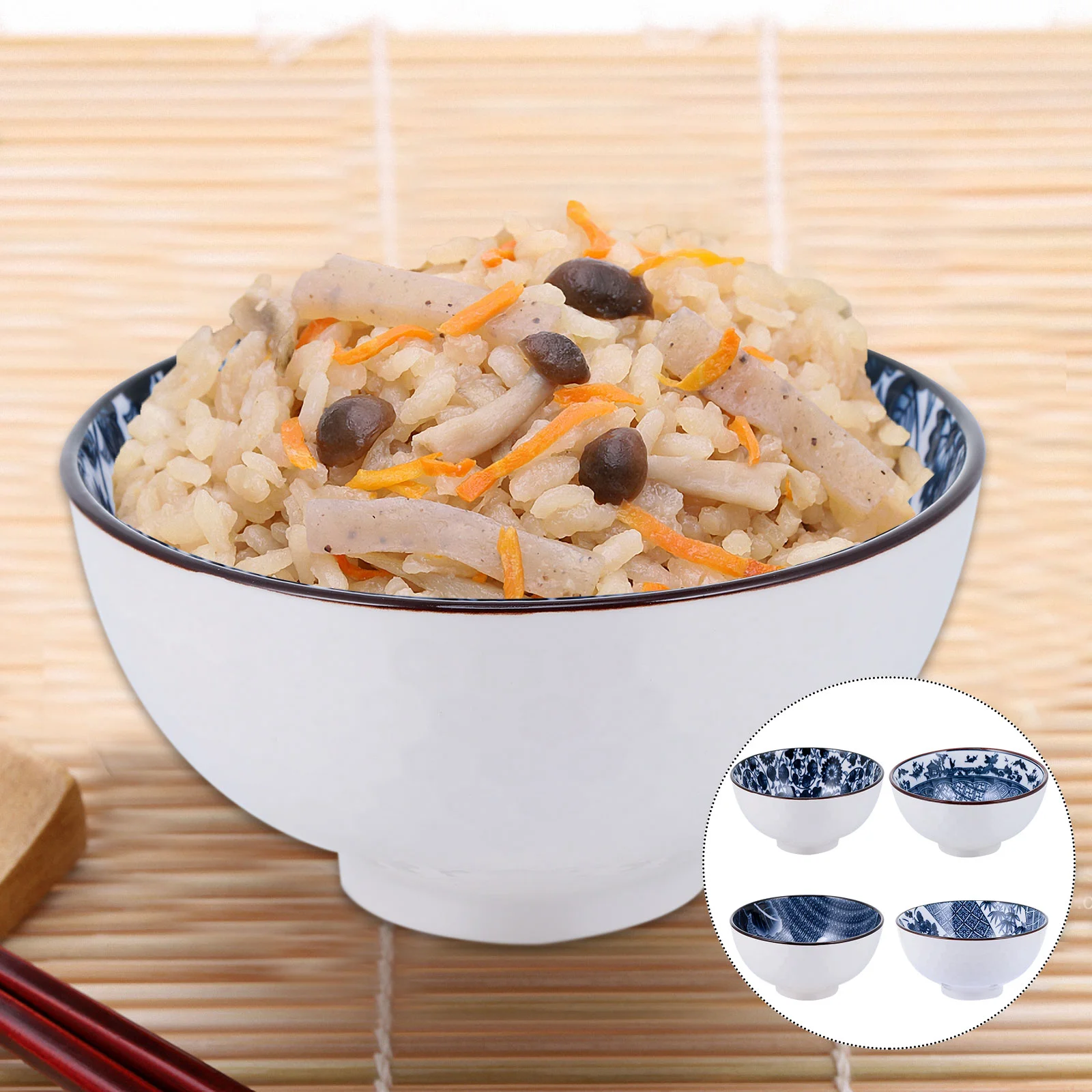 

Bowl Bowls Ceramic Chinese Serving Set Vintage Wonton Gift Dinnerware Blue Cereal Plate Candy Vegetables Pattern Wedding Fruit