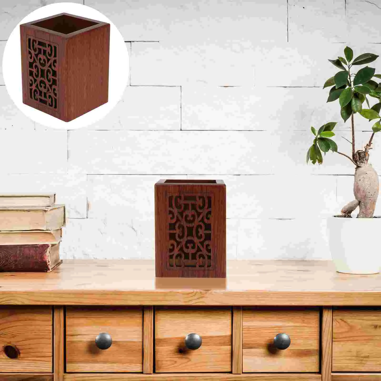 

Desk Decorations Wooden Pen Holder Storage Container Household Handcrafted Gift Office Brush Pot Student Organizer