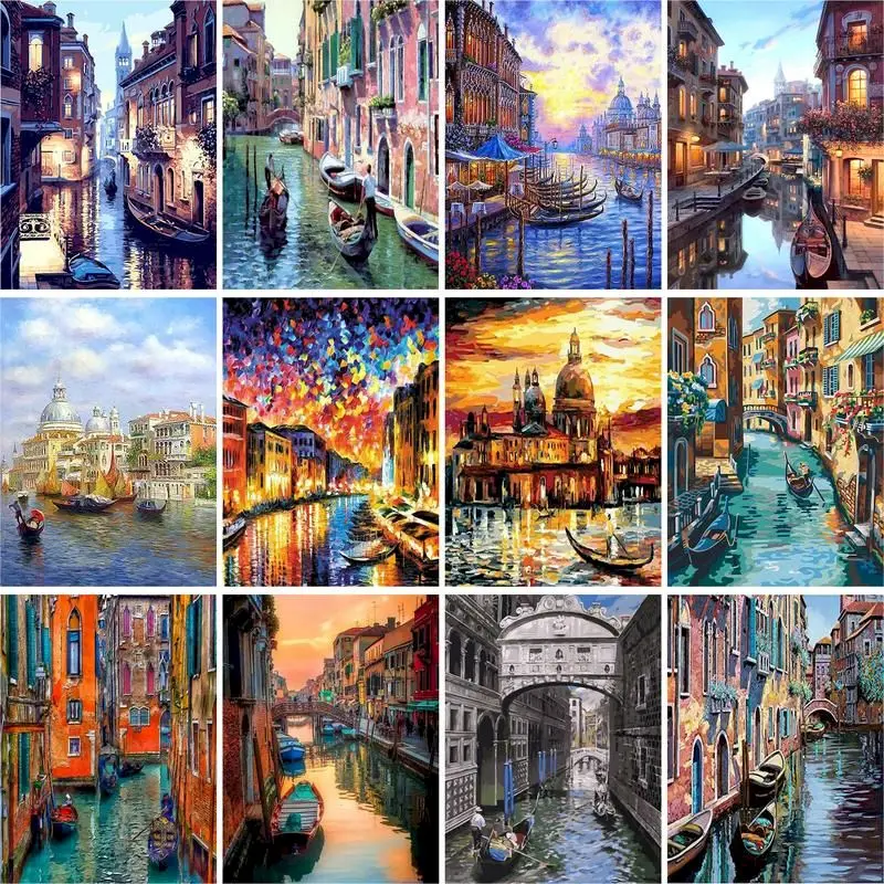 

Gatyztory Frame DIY Painting By Numbers Kits Venice Night Landscape Wall Art Canvas Pictures By Numbers 60x75cm Home Decor Art