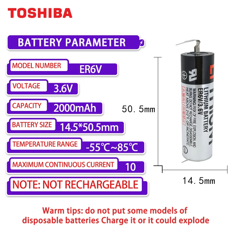 Литиевая батарея для сервера TOSHIBA ER6V-4 PLC с разъемом подходит мотоцикла Toshiba YASKAWA