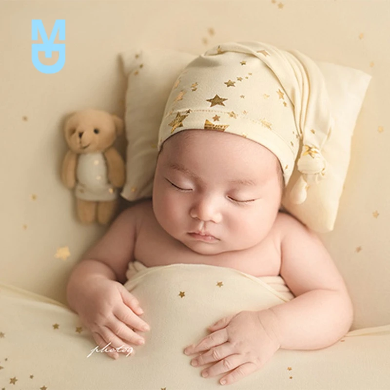 

New Starlight sleeping hat pillow bear hat set baby photo born photography props hot gold star