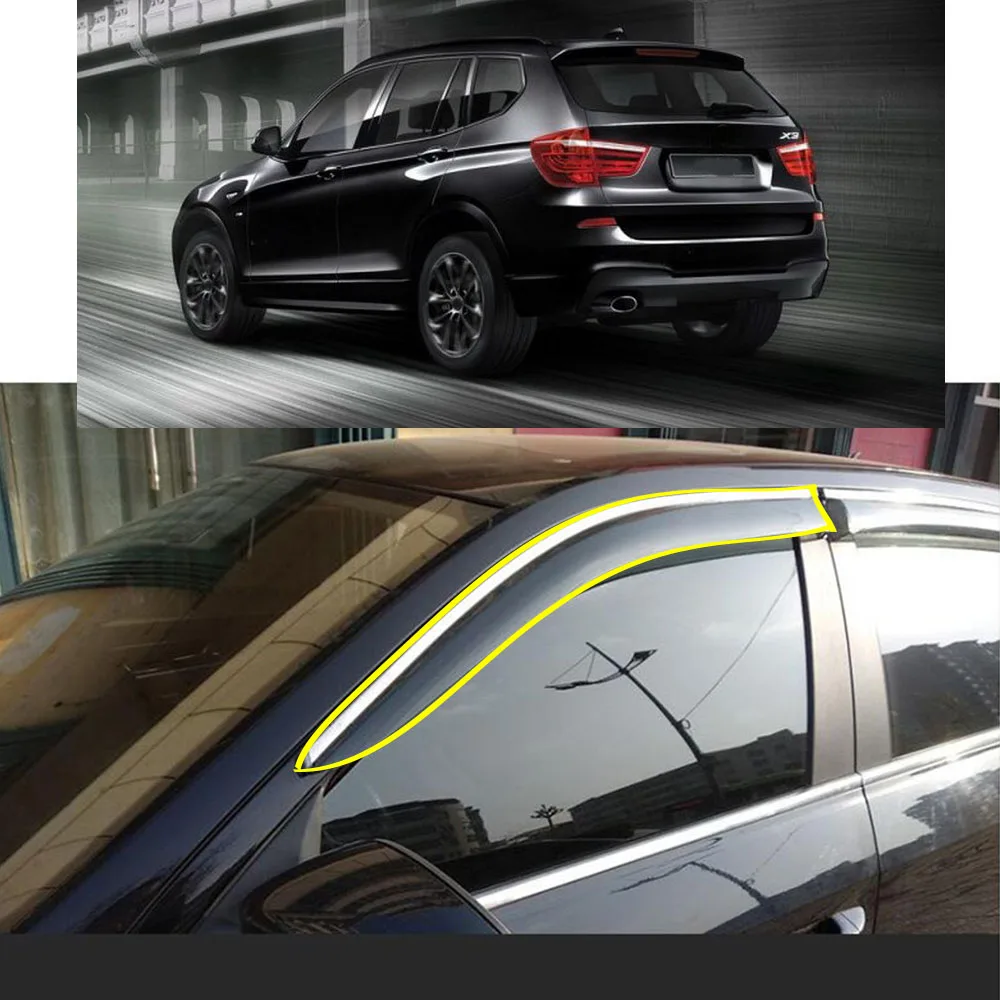 Car Body Styling Sticker Plastic Window Glass Wind Visor Rain/Sun Guard Vent For BMW X3 F25 2011 2012 2013 2014 2015 2016 2017