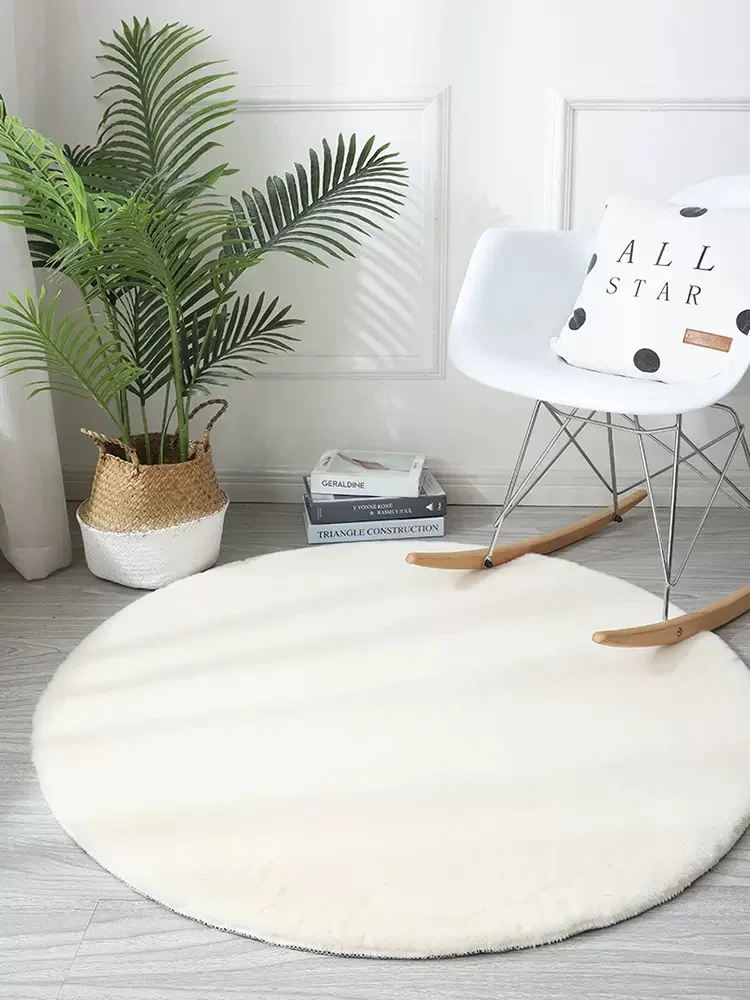 

White Imitation Rabbit Hair Round Carpet Bedroom Nordic Thickened Living Room Plush Bedside Mat Rug Carpet Alfombra Tapis Home