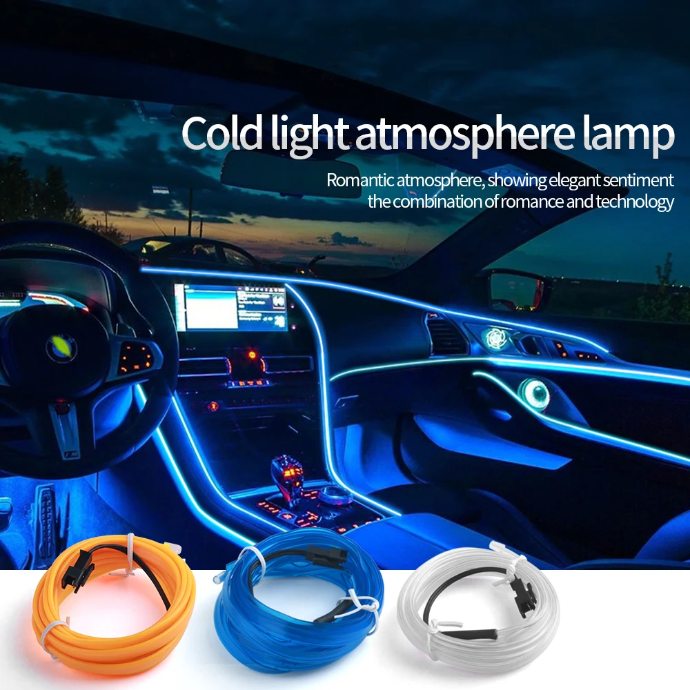 

1M/2M/3M/5M Flat Edge USB EL Wire Neon Strip Light Auto Car Interior Ambient Decoractive LED Lamp Flexible Rope Tube Atmosphere