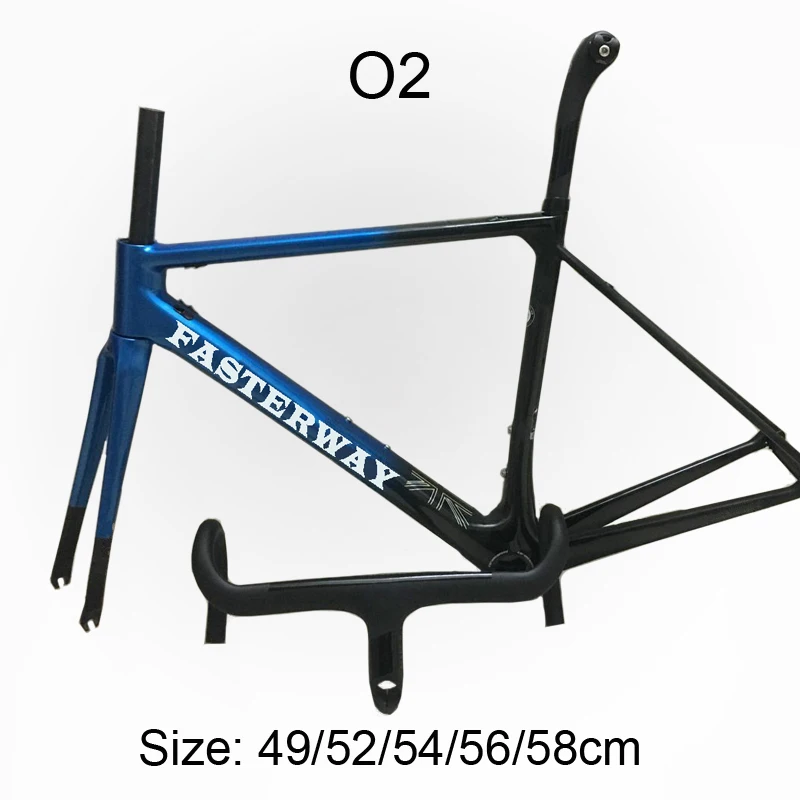 

FASTERWAY O2 T1000 Carbon Frame Road Bicycle Frames Bike Parts Frameset With Fork Seatpost Headset Clamp V Brake White Blue