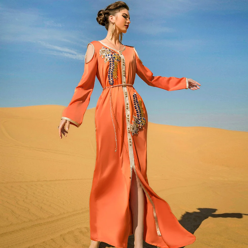 Мусульманское платье для женщин, уличный вечерний сарафан с бриллиантами, для выпускного вечера, длинное платье с широкой юбкой, Дубайский ...