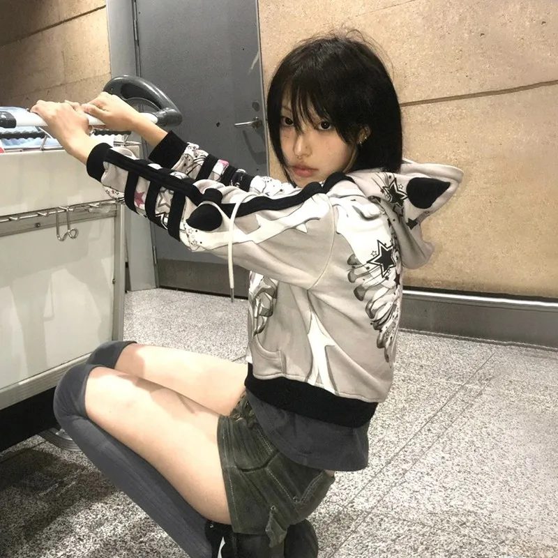 Karrram японская куртка с принтом аниме Y2k готическая темными рогами дьявола верхняя