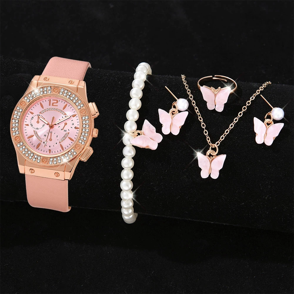 Модные кварцевые наручные часы для женщин розово-красные с солнечным