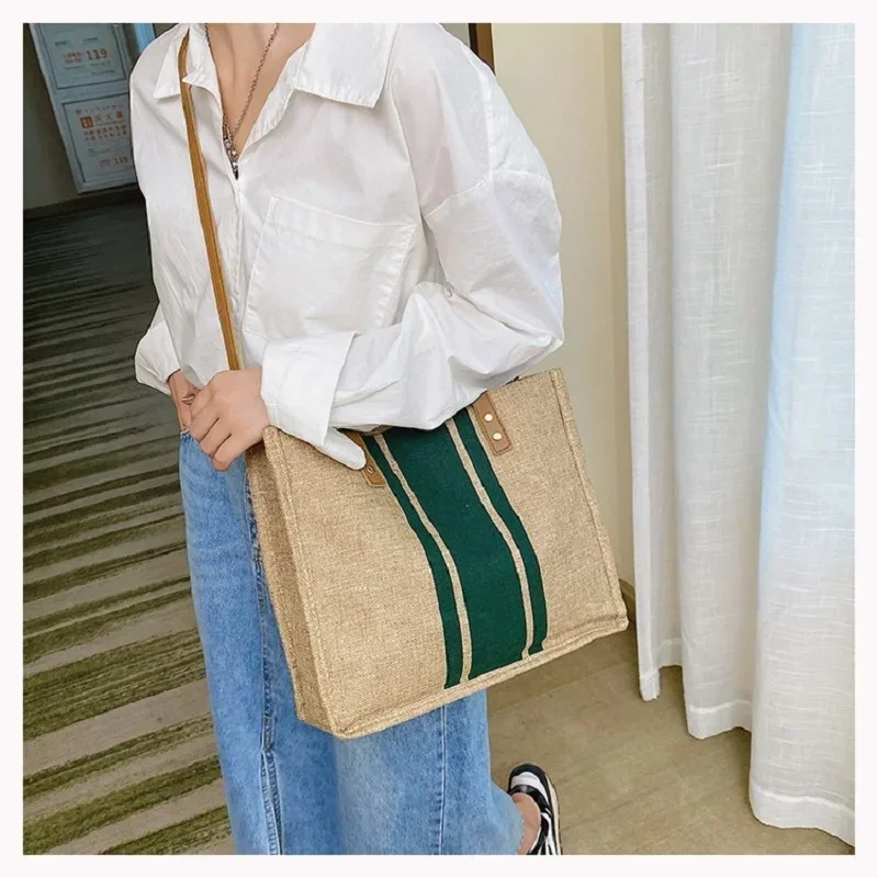 Хлопковая и льняная сумка большой вместимости новая весенняя через плечо