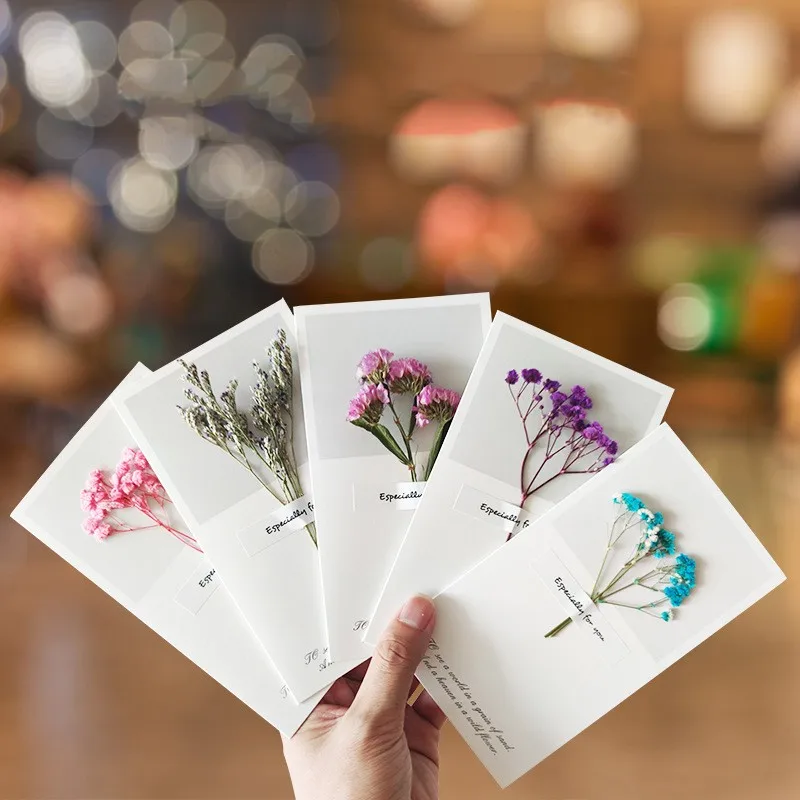 

10 Pieces/Set Dried Flowers Envelope Greeting Cards Wedding Invitations Handwritten Postcards Gift Cards Thank You Cards