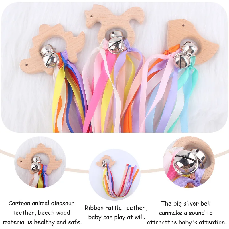 

Fosmeteor New Montessori Rainbow Beech Wooden Cute Animal Ribbon Ring Waldorf Toys Sensory Baby Teether Newborn Baby Toy Gift