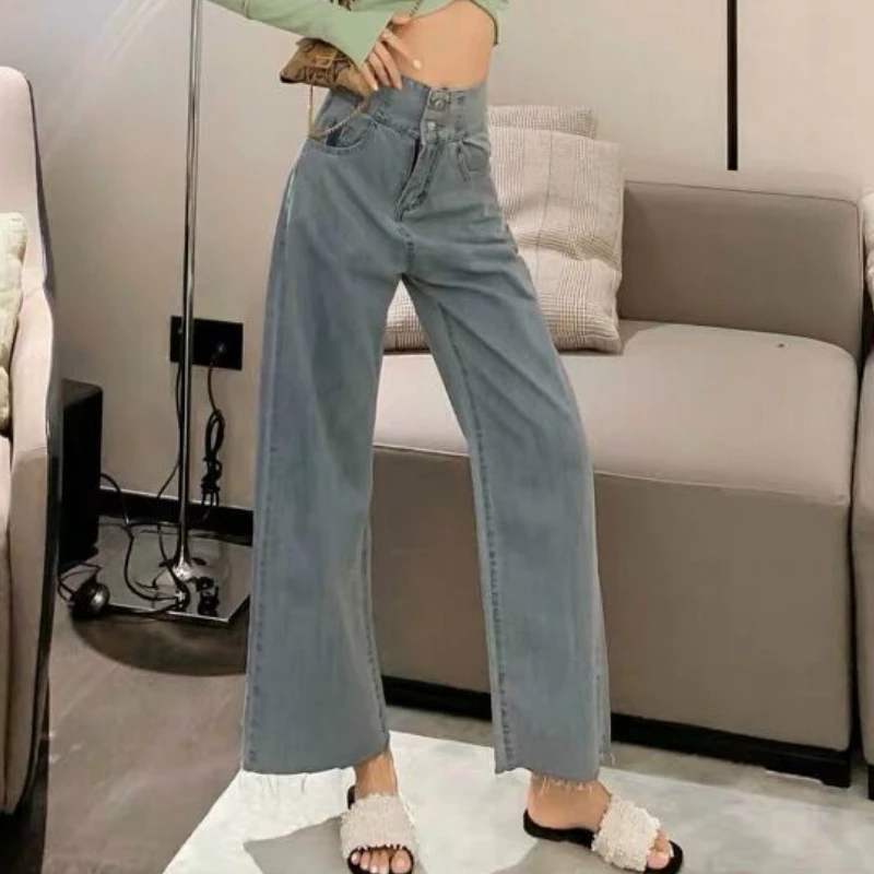 

Women Mopping Long Solid Wide-leg High-waist Hollow Out Korean-style Sexy Trendy Womens Chic Slim Drape Vintage Summer New Jeans
