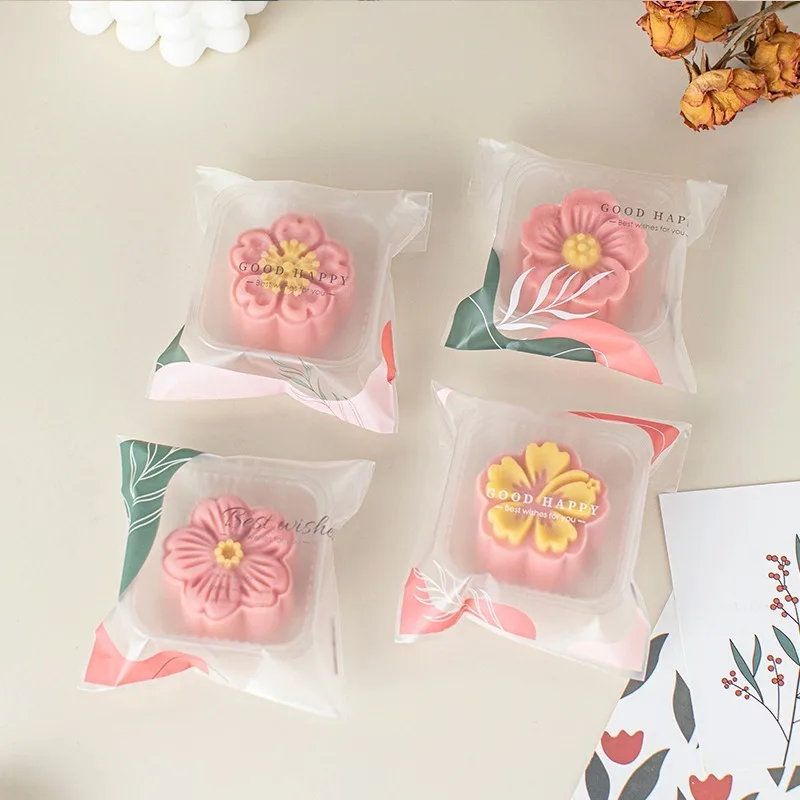 

50pcs Mooncake Packing Cookie Candy Bags with Trays Handmade Pastry Cake Biscuit Hot Seal Bag Party Supplies Mid-autumn Festival