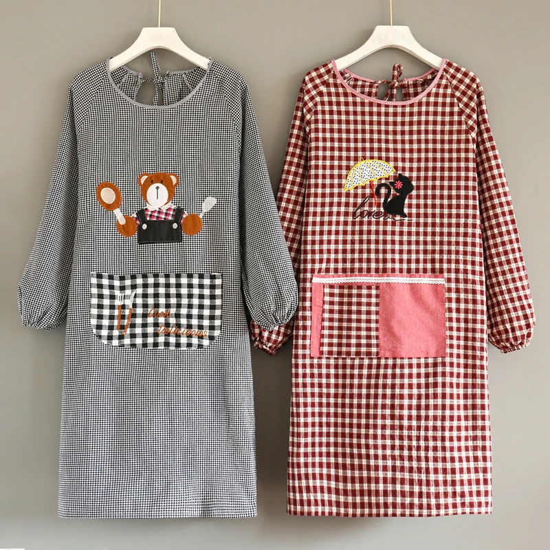 Cotton Apron Long Sleeve Kitchen Home Overclothes Fashion Women's Oil-Proof Cute Summer Work Clothes Korean Style Men's Custom