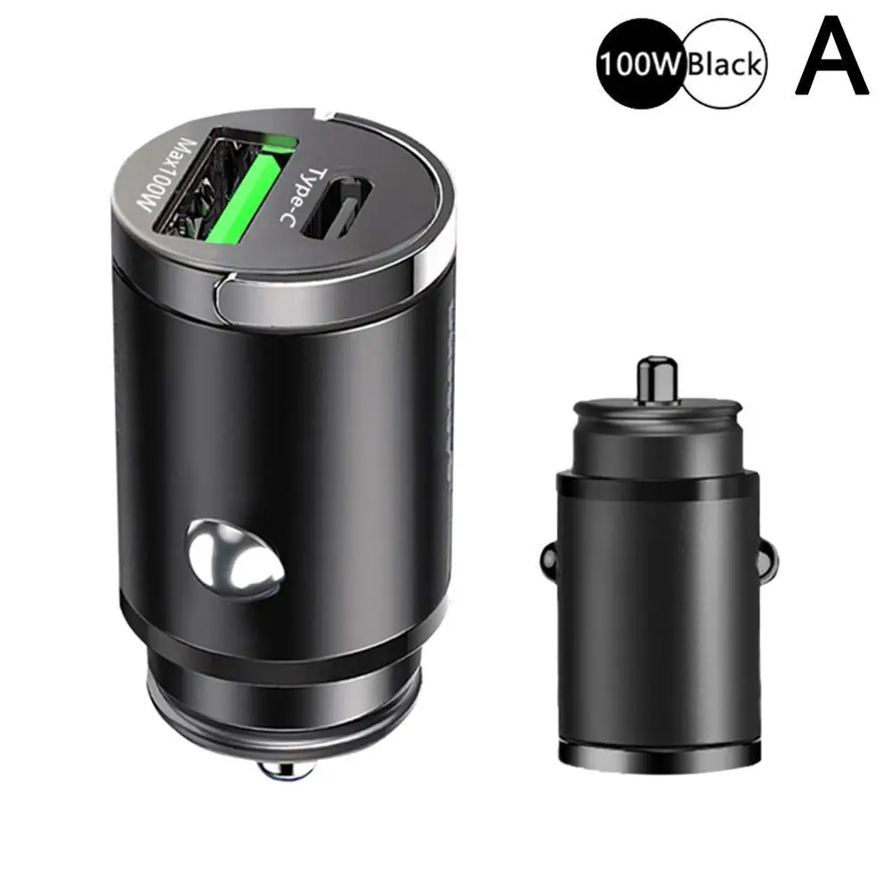 

100W Mini Car Charger Lighter Fast Charging for iPhone QC3.0 Mini PD USB Type C Car Phone Charger for Xiaomi Samsung Huawei