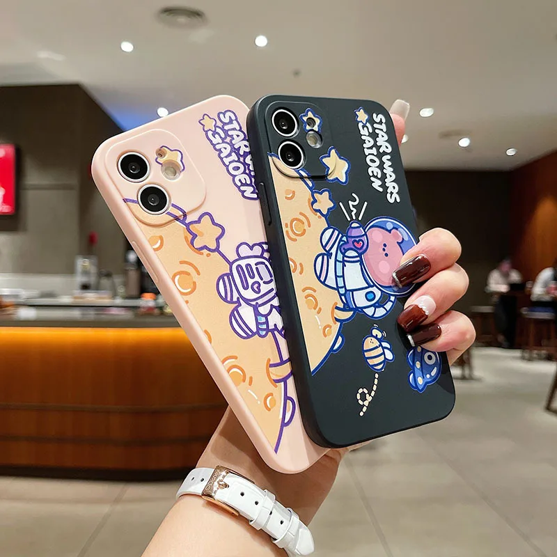 

Cute space Rabbit Phone Cases For iPhone 11 12 13 Pro MAX 6 6S 7 8 Plus XS 12 13 Mini X XR SE 2020 Silicone Back Cover Fanda
