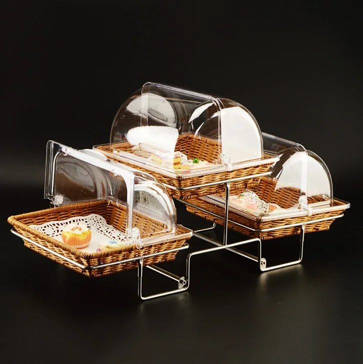 Hotel Commercial Creative Three-layer Bread Dim Sum Restaurant Tableware Buffet with Cover Fruit Plate Multi-layer Display Stand