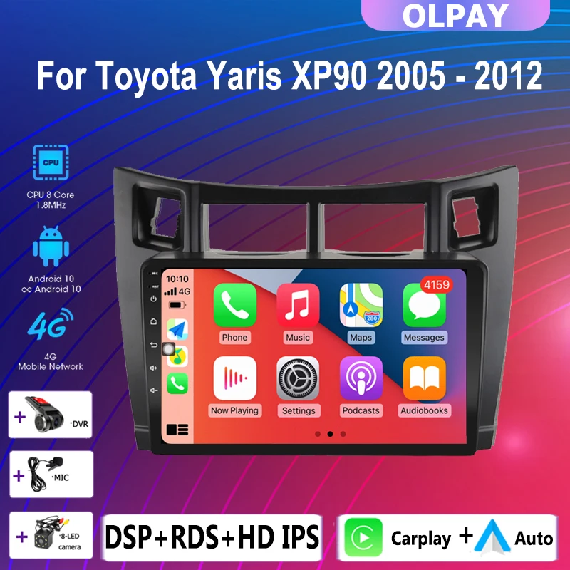 2 din NO DVD auto android 10.0 Car radio stereo multimedia player Carplay GPS navigation for Toyota Yaris XP90 2007 2005 -2012