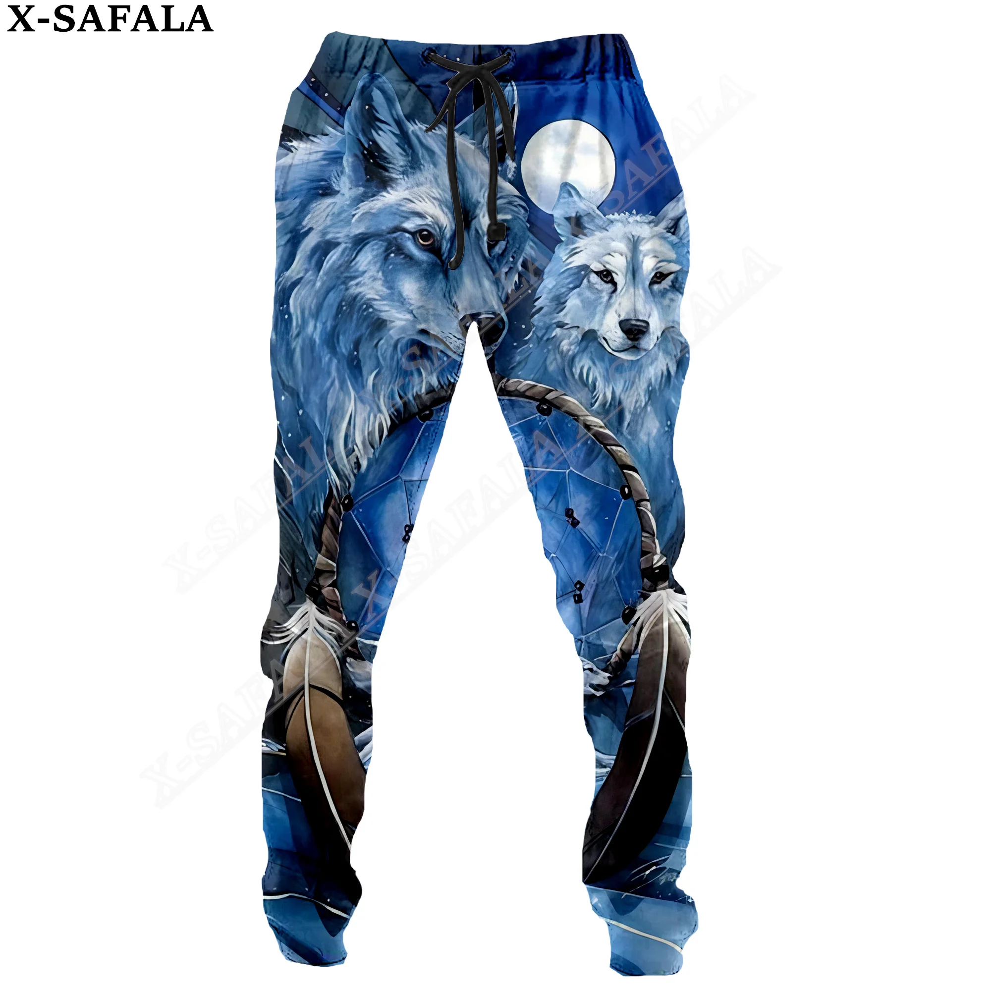 Брюки мужские/женские с принтом волка и кулиской на весну/осень
