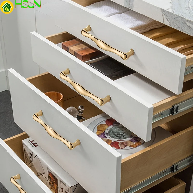 High end North European wardrobe door handle Nordic simple cabinet drawer light luxury gold kitchen single
