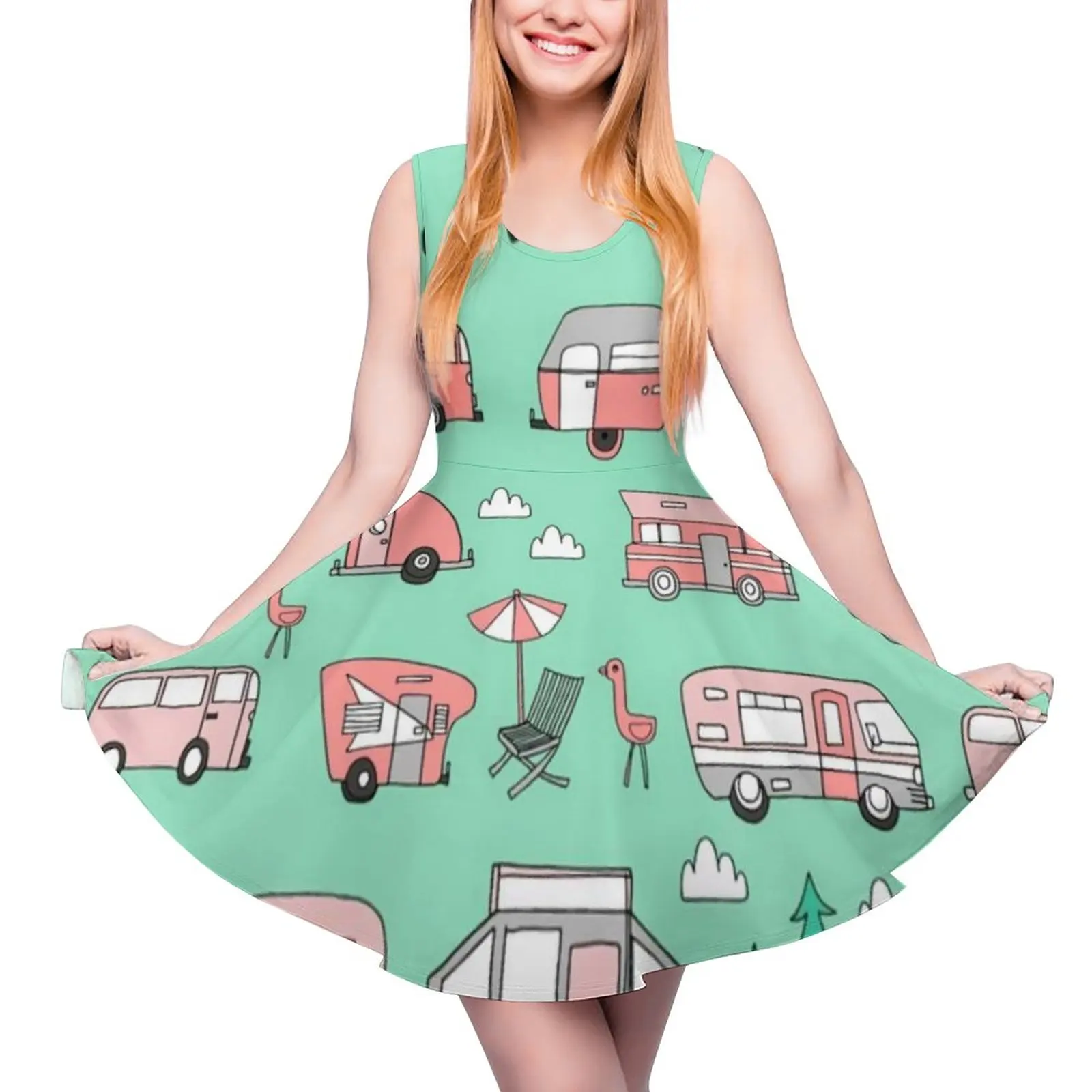 

Camper Vacation Dress RV Hipster Road Trip Cute Dresses High Waist Aesthetic Design Skate Dress Woman Oversize Vestidos