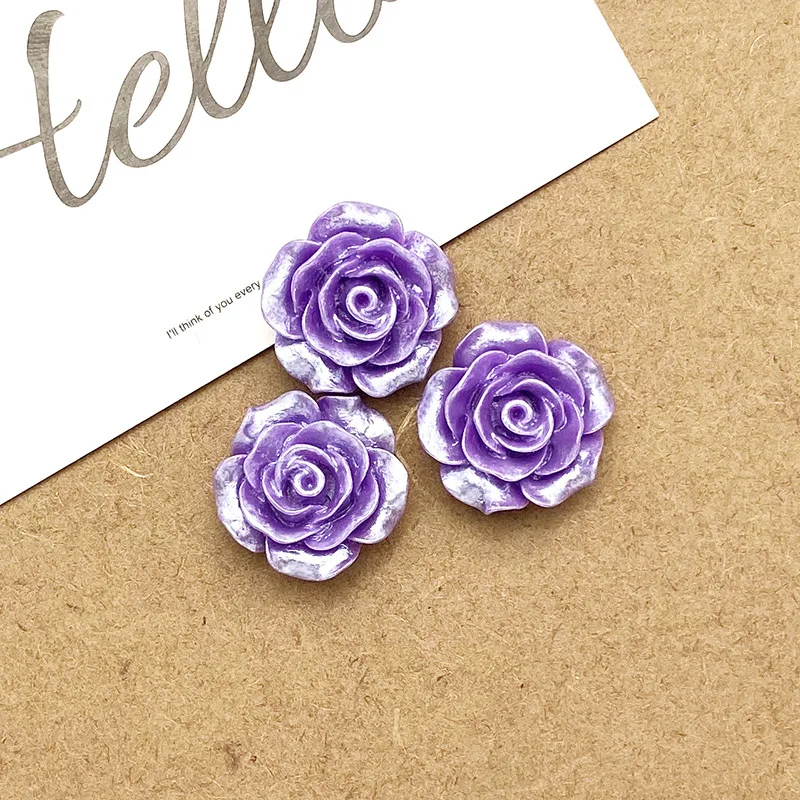 Цветы из смолы искусственные золотистые фиолетовые Блестящие розы кабошоны для
