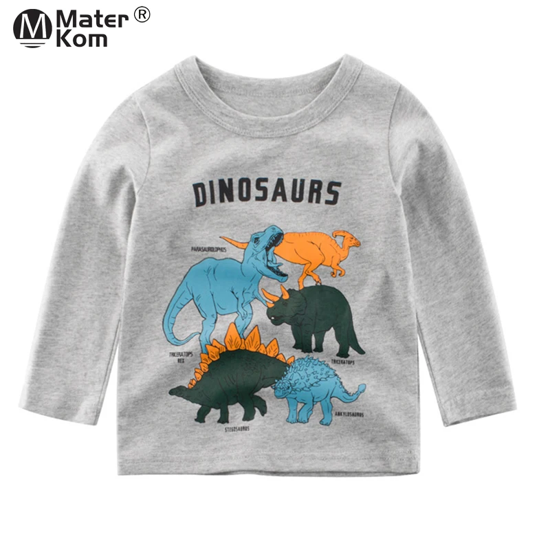 

Spring Boys Long Sleeve Letter T Shirt Dinosaur Printing Blouses for Children Soft Cotton Tees Casual Kids Clothes 2-7y poleras