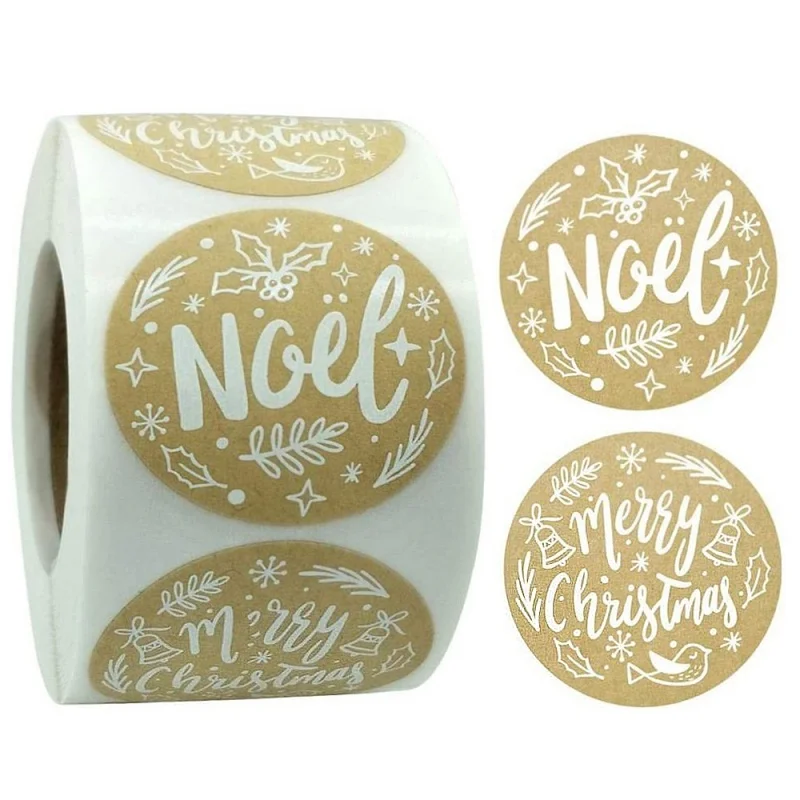 

500Pcs Merry Christmas Thank You stickers Round kraft paper design Seal label envelopes Gift wrap stickers scrapbook decorations
