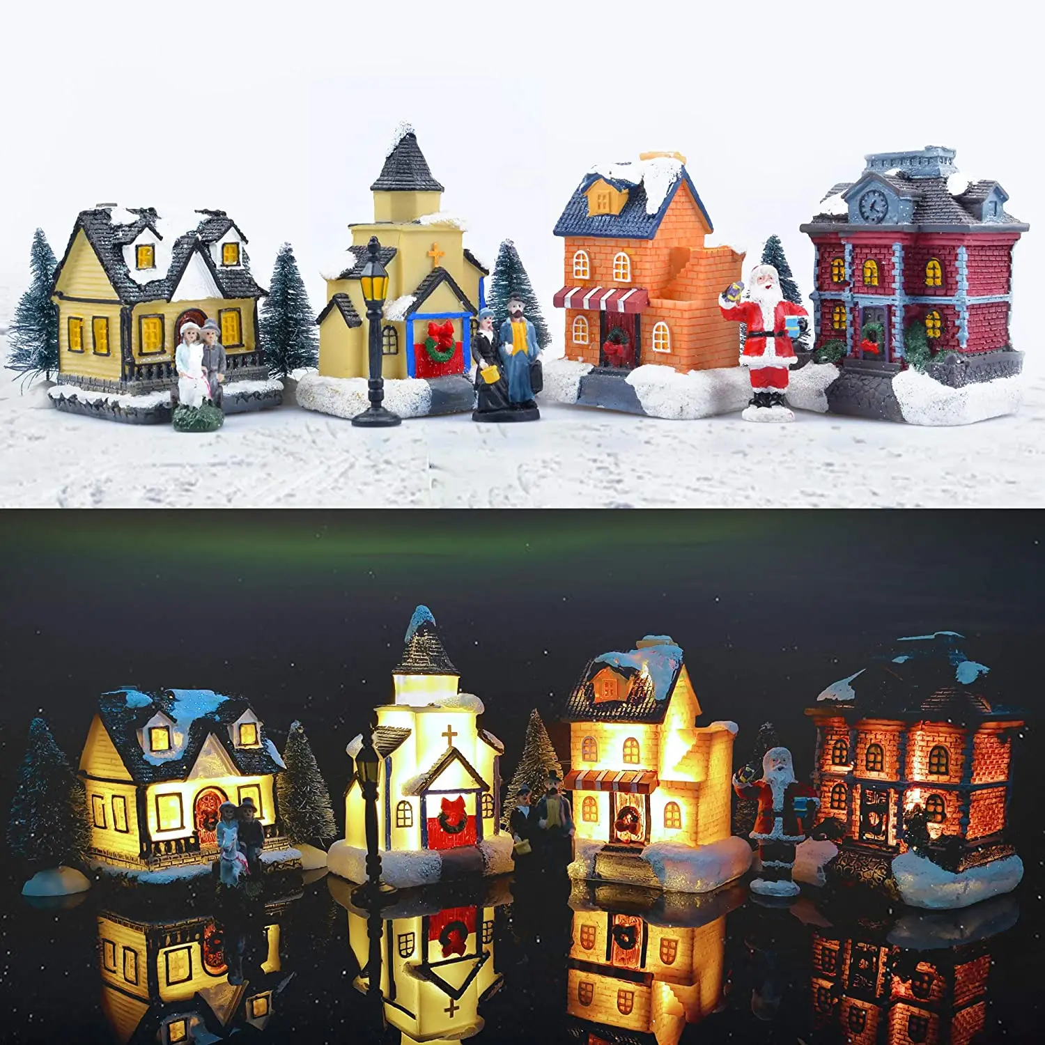 

Christmas Village Set Lighted Xmas Village Houses with Figurines Small Christmas Scene Collectible Holiday Village Decorations