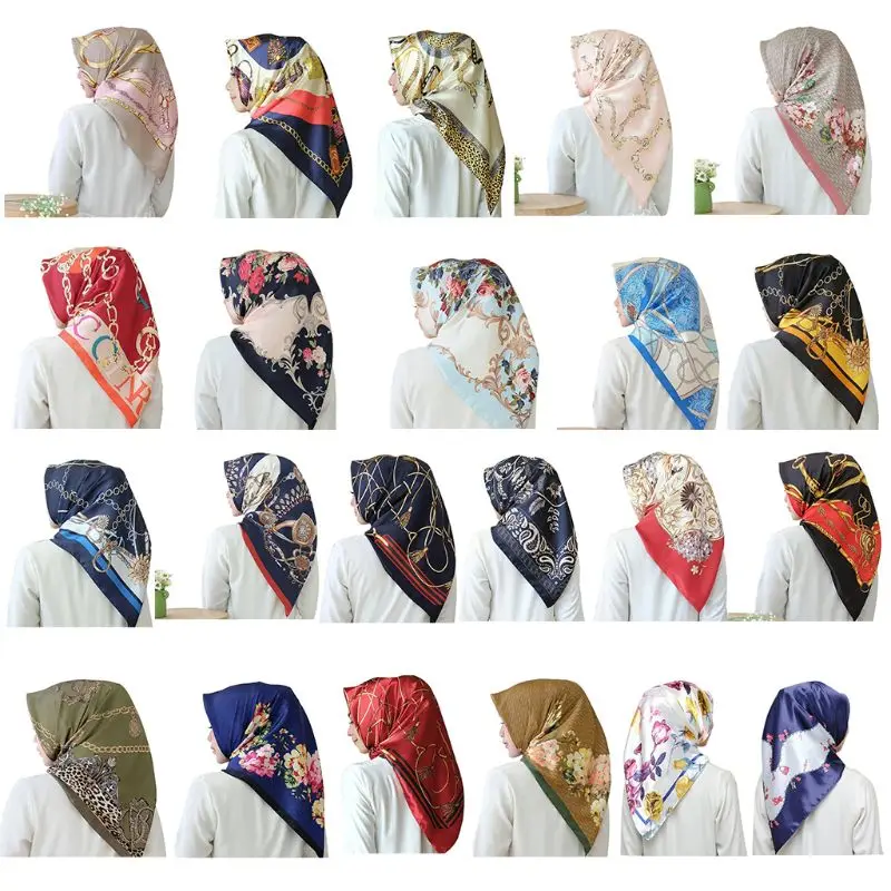 22 Color Malaysia Muslim Hijab Women Imitation Silk Colored Geometric Floral Squ