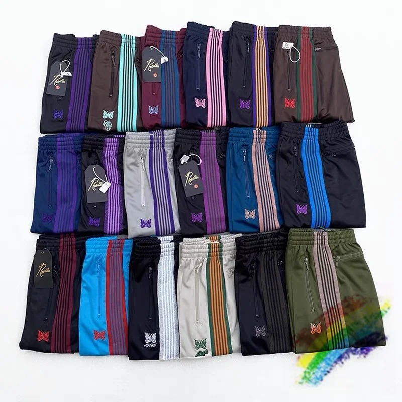 

AWGE Needles Sweatpants Men Women 1:1 Top Quality Embroidered Butterfly Stripe Needles Pants Trousers