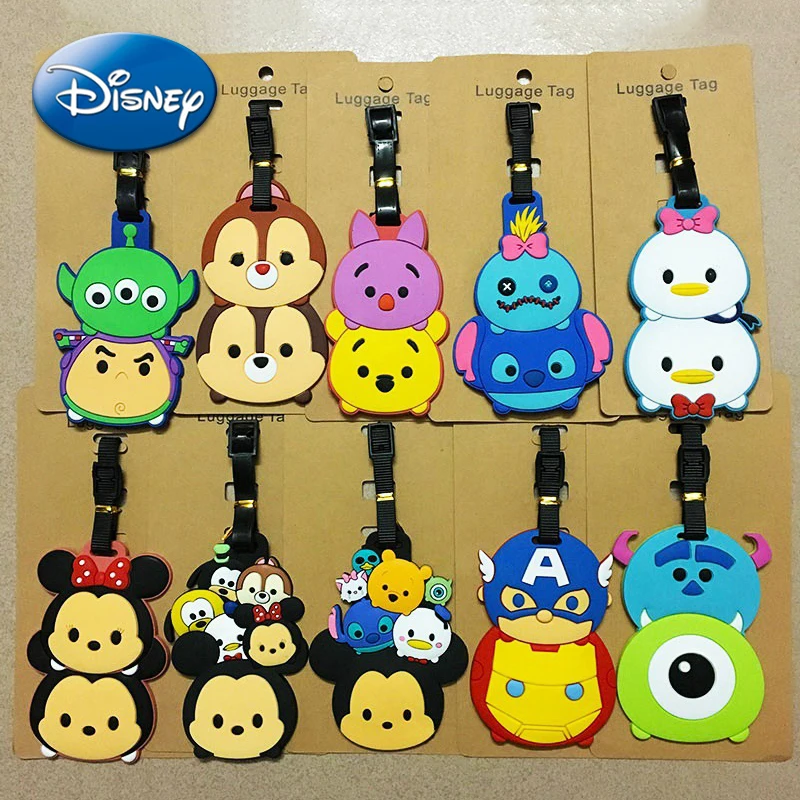 

Disney Stitch Luggage Tags Cute Mickey Anime Toy Story Suitcase Travel Accessories PVC Baggage Holder Label Bag Flight Pendant