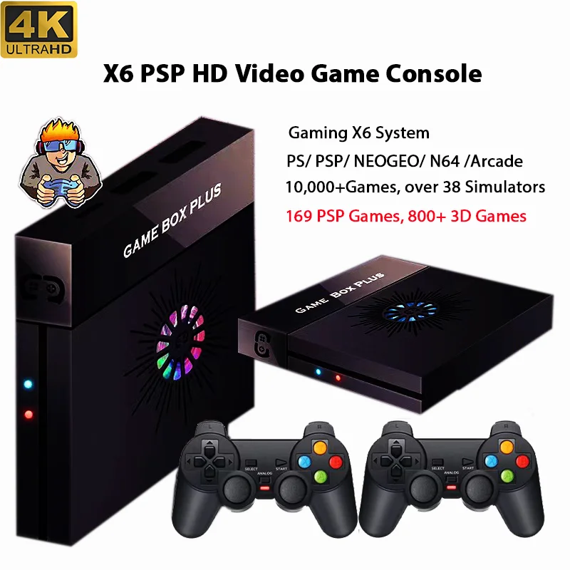 Retro Video Game Console X6 Pandora Gamebox 4K HD Output 2.4G Wireless Controllers 38+Simulators  PSP 3D Retro TV  Video Juegos