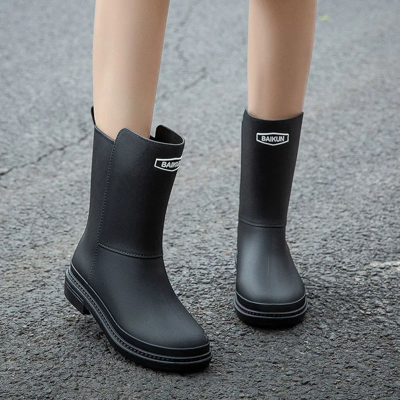 Rubber Shoes for Women Fashion Mid Calf Boots Comfort Waterproof Rain Galoshes Woman Work Garden Gum Boots Offers Free Shipping