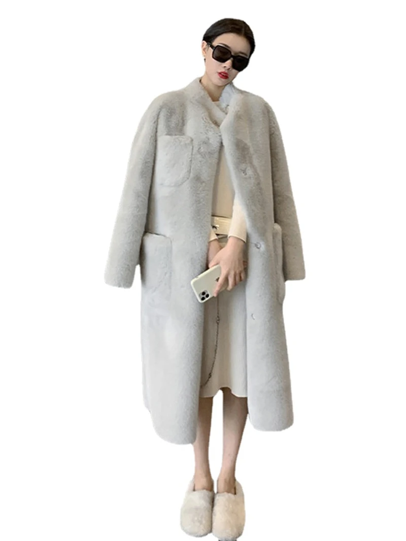 Long Faux Fur Coat Mink Double Faced Fur Autumn Winter Jacket Women 2022 Solid Pockets Loose Thick Warm Parkas Famale Clothing