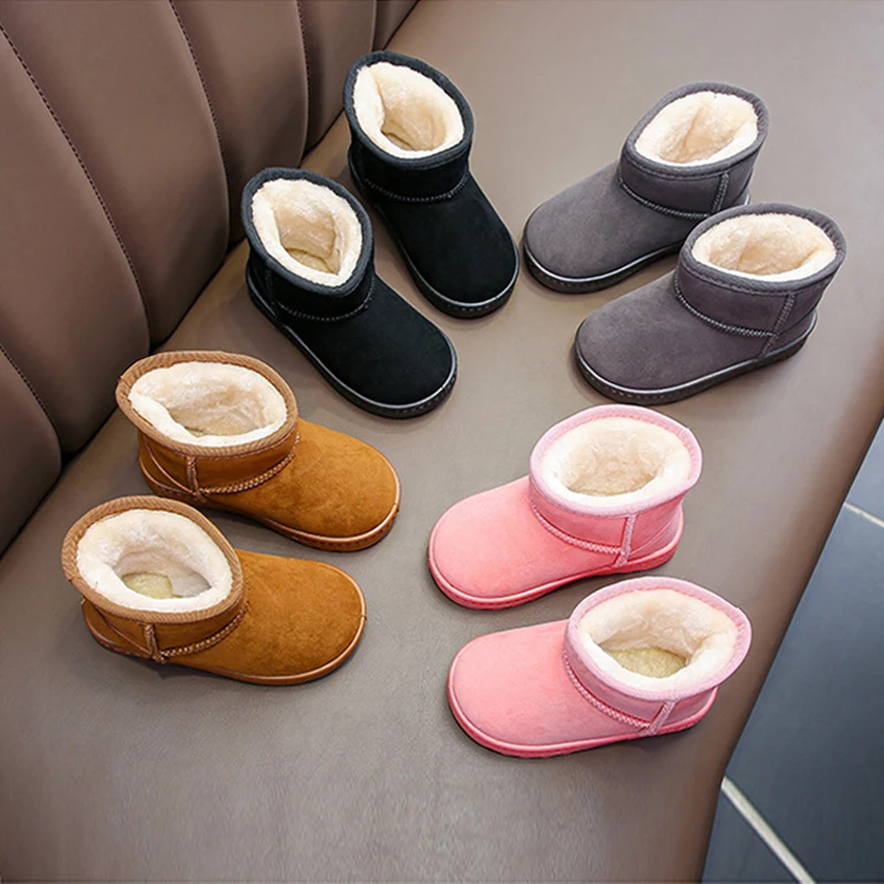 

Fashion Winter Boys Girls Snow Boots Thicken Cotton Shoes Warm Plus Velvet Children Short Boots Baby Soft Bottom Anti-Slip Shoes