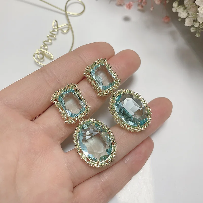 

Exquisite Creative Light Blue SapphireGeometric Square Stud Earrings 925 Silver Needle Women's Party Birthday Jewelry Gift