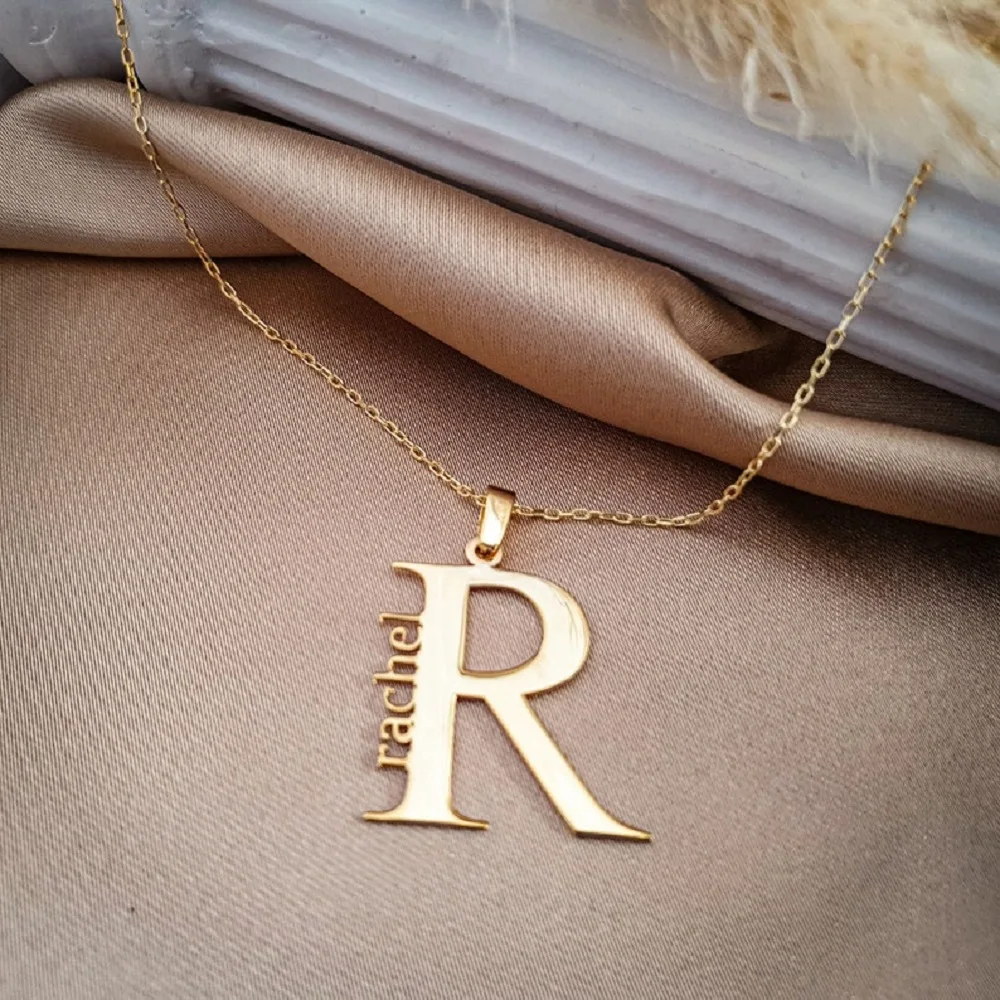 

Custom Big Initial Necklace Gold Letter Name Pendant Sideways Name Minimalist Jewelry Exquisite Gift For Her Bridesmaid&Friends