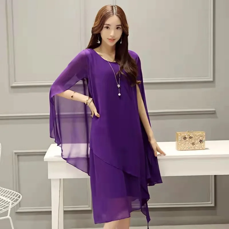 

New Arrivals Women Lace Knee Length Dress Batwing Sleeve Voile Long Dress Female Elegant Princess Dress 2022 Summer Plus Size8XL