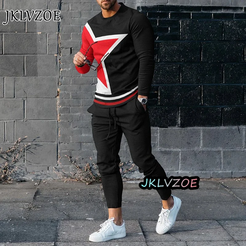 Mens Tracksuits Long Sleeve Outfit O-Neck T-shirt Set Fashion Tops High Quality Oversized Male Clothing 2 Piece Suit Jogging